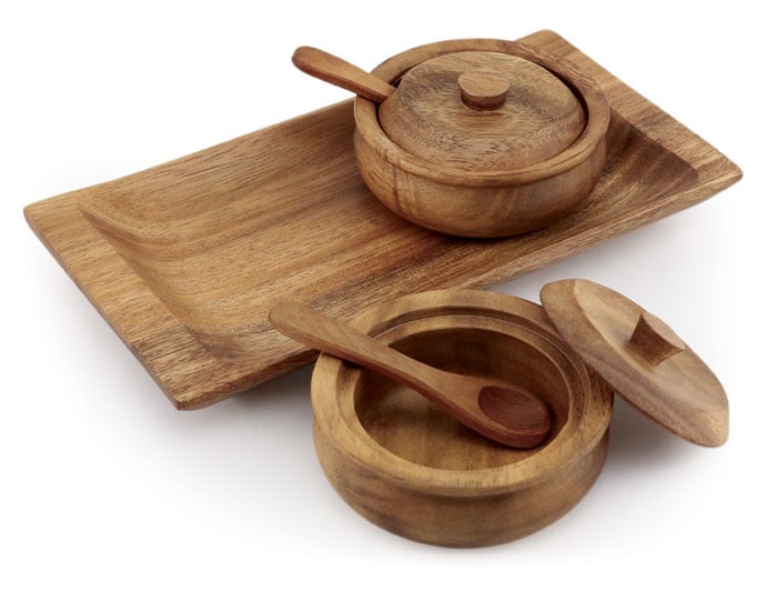 2 Round Condiment Set w/ Tray 10" x 5" x 2"