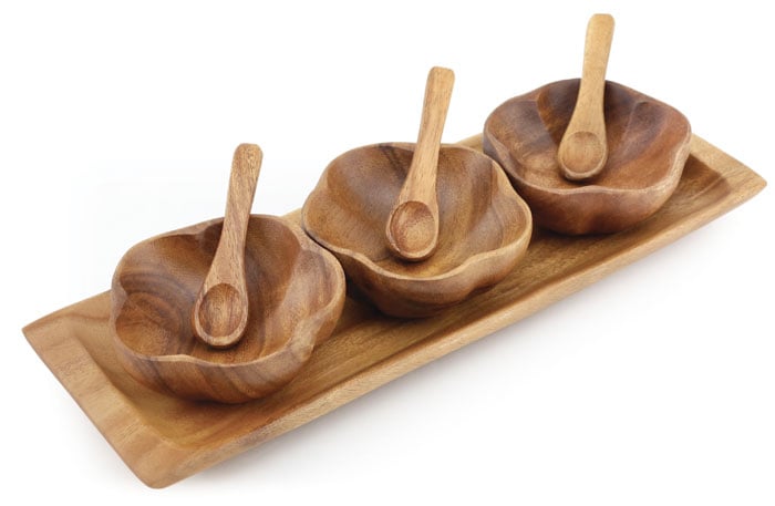 3 Hibiscus Condiment Set w/ Tray 13.5" x 4.75" x 2"